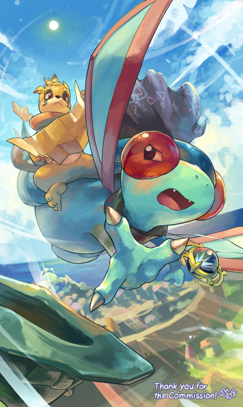 flygon and buizel (pokemon and 2 more) drawn by yamaori_(hakkentai_pokedan)