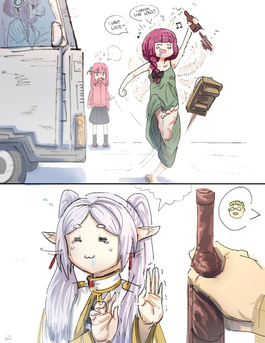 gotoh hitori, frieren, hiroi kikuri, aura, and heiter (bocchi the rock! and 1 more) drawn by ononotsu