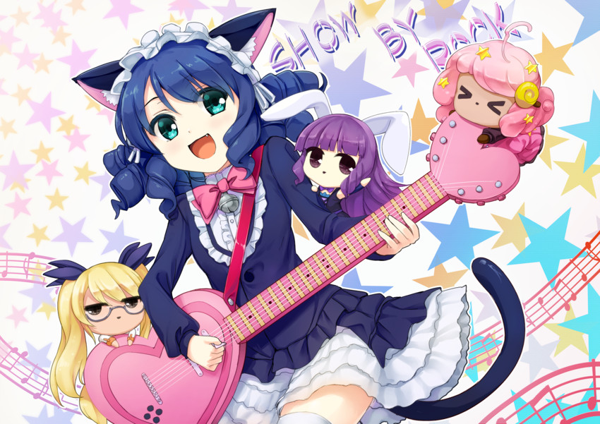 cyan, strawberry heart, retoree, chuchu, and moa (show by rock!!) drawn by sorano_(12gou)