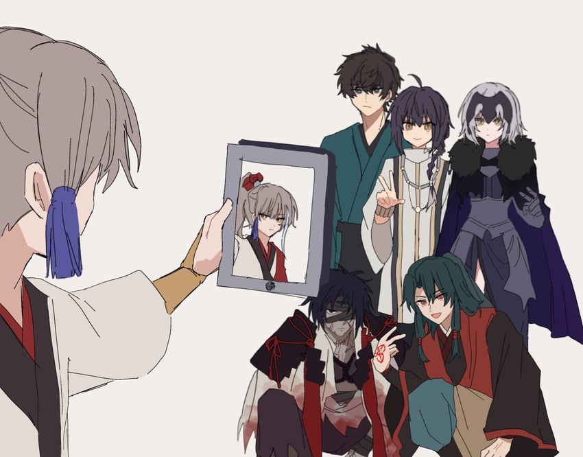 jeanne d'arc alter, yamato takeru, miyamoto iori, archer, zheng chenggong, and 1 more (fate and 1 more) drawn by k_7s