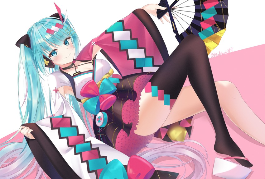 hatsune miku and magical mirai miku (vocaloid and 1 more) drawn by noneon319