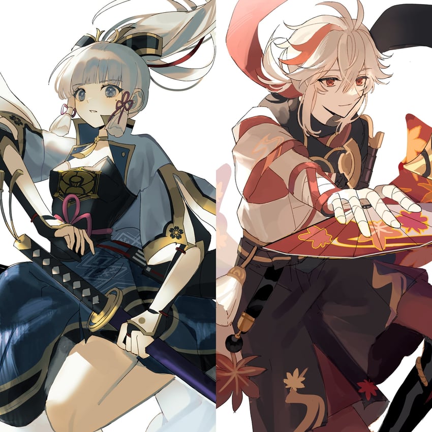 kamisato ayaka and kaedehara kazuha (genshin impact) drawn by oyoxotol