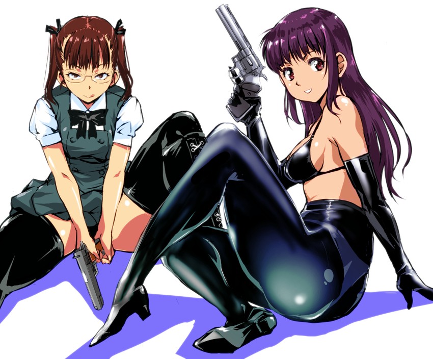 twintails girl and purple haired girl (original) drawn by kamisimo_90