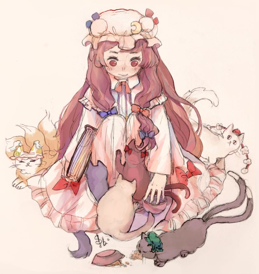 patchouli knowledge, shameimaru aya, yakumo ran, kaenbyou rin, and chen (touhou) drawn by svveetberry