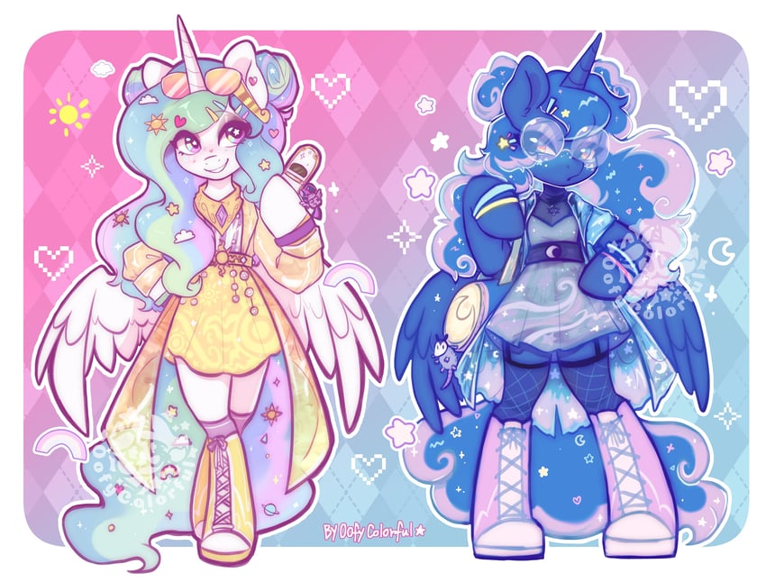 princess luna and princess celestia (my little pony and 1 more) drawn by oofycolorful