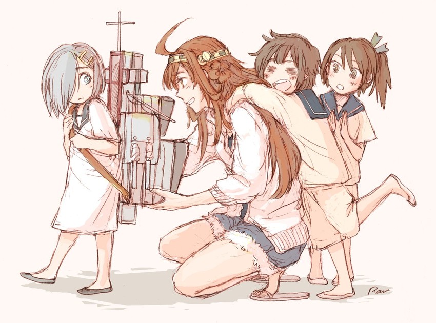kongou, hamakaze, shikinami, and miyuki (kantai collection) drawn by yamada_rei_(rou)