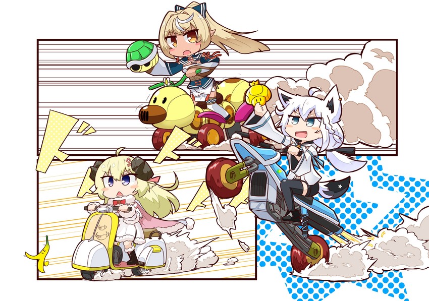 shirakami fubuki, shiranui flare, and tsunomaki watame (hololive and 3 more) drawn by kuroshiro1011