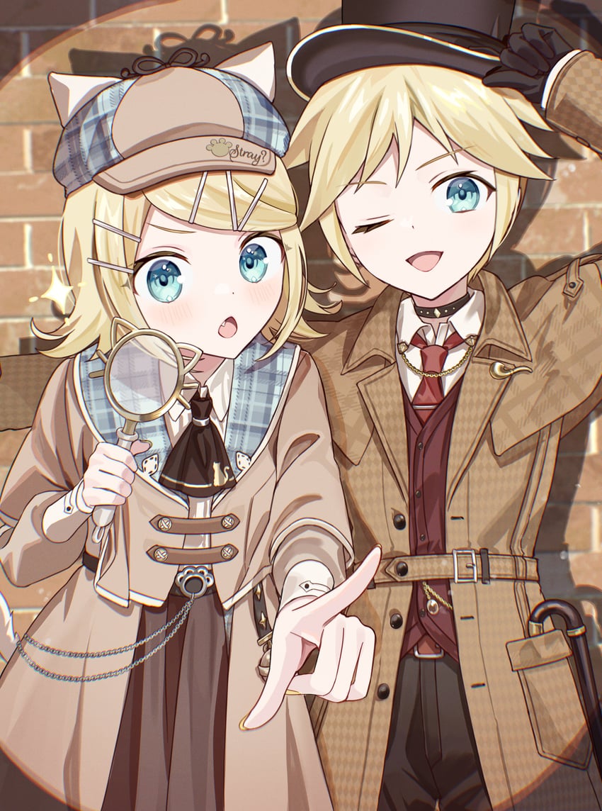 kagamine rin and kagamine len (vocaloid and 1 more) drawn by vs0mr