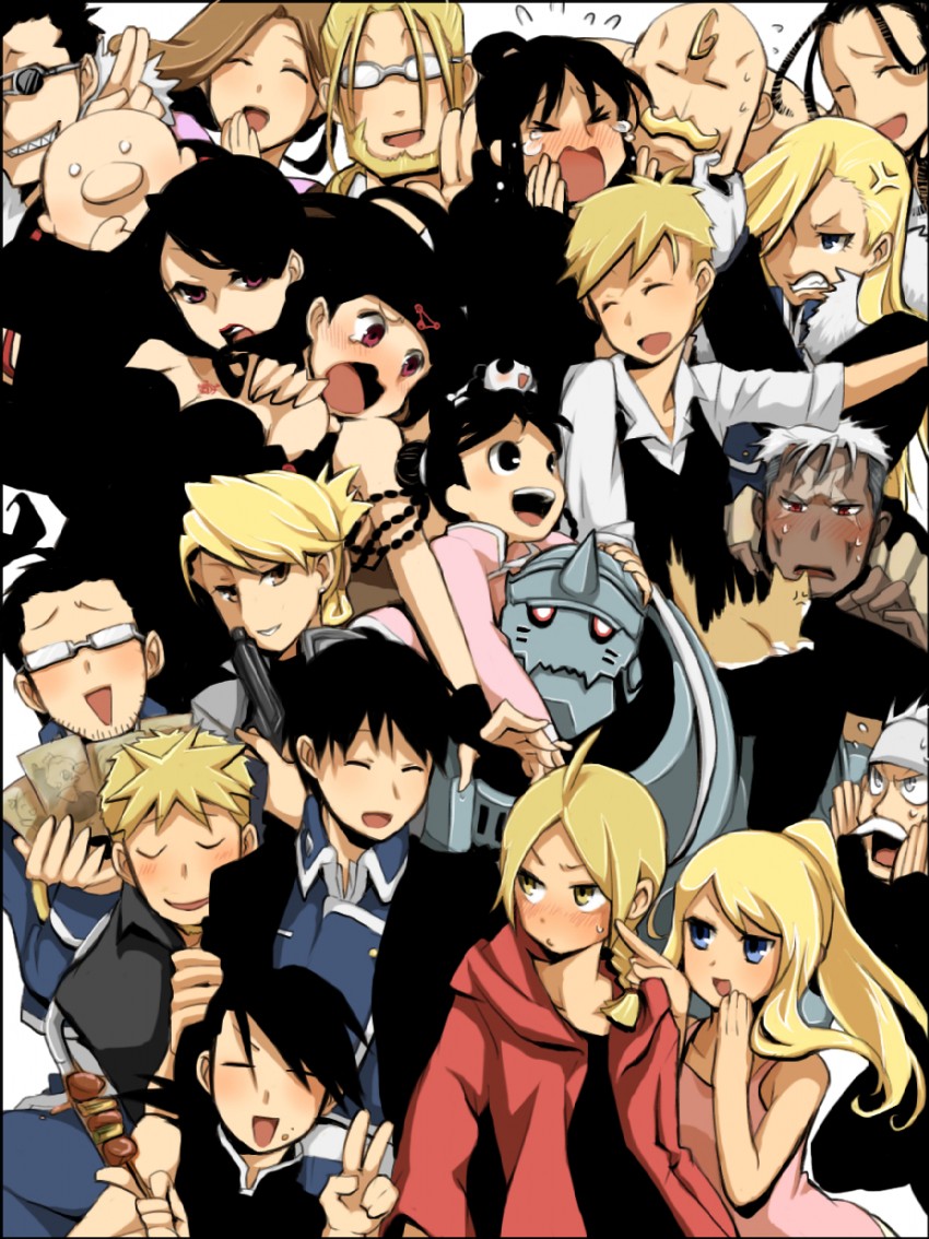 edward elric, alphonse elric, winry rockbell, riza hawkeye, roy mustang, and 17 more (fullmetal alchemist) drawn by ru_(xremotex)