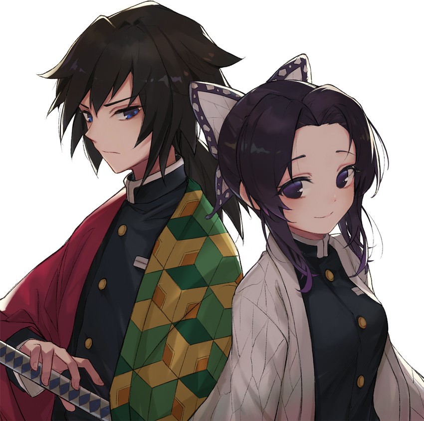 kochou shinobu and tomioka giyuu (kimetsu no yaiba) drawn by lunia