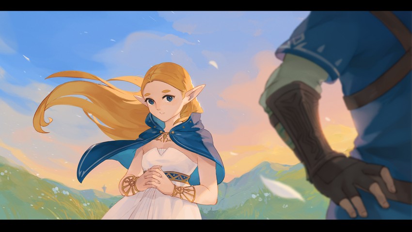 link and princess zelda (the legend of zelda and 1 more) drawn by britneysheen