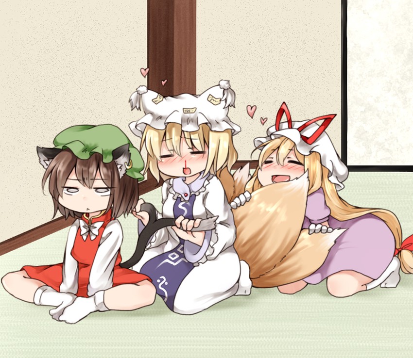 yakumo yukari, yakumo ran, and chen (touhou) drawn by nanana_(chicken_union)