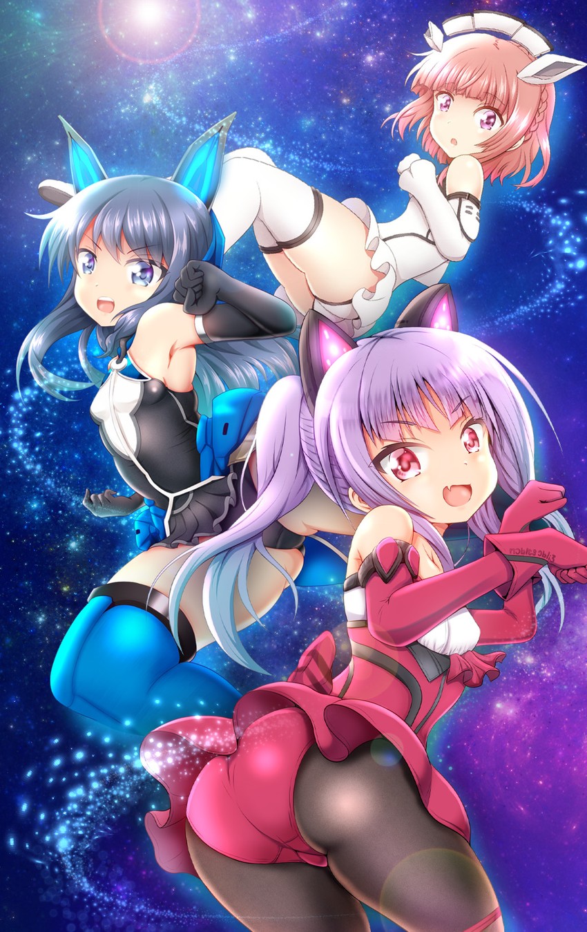 ichijou ayaka, koashi mutsumi, and aikawa aika (alice gear aegis) drawn by tamayan