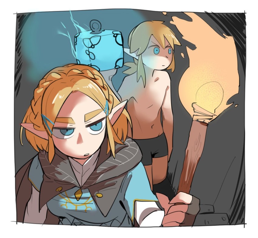 link and princess zelda (the legend of zelda and 1 more) drawn by tirarizun