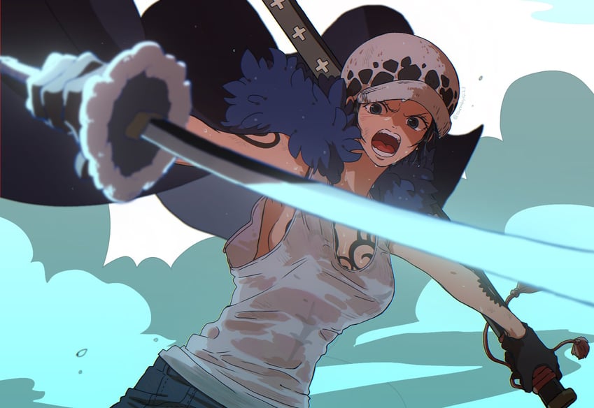trafalgar law and law-chan (one piece) drawn by tanaka_(tanakya123)