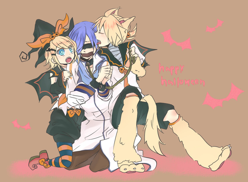 kagamine rin, kagamine len, and kaito (vocaloid) drawn by asaki_(pixiv32096)