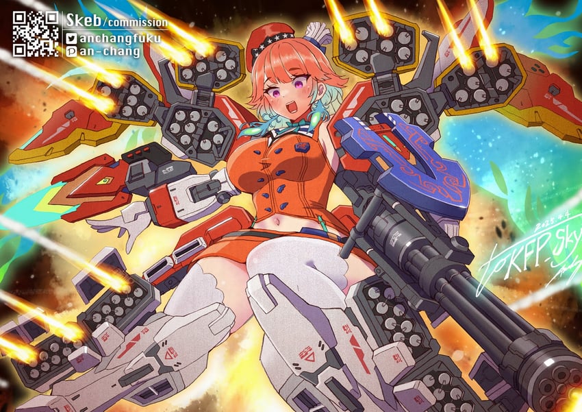 takanashi kiara and gundam heavyarms (hololive and 3 more) drawn by an-chang