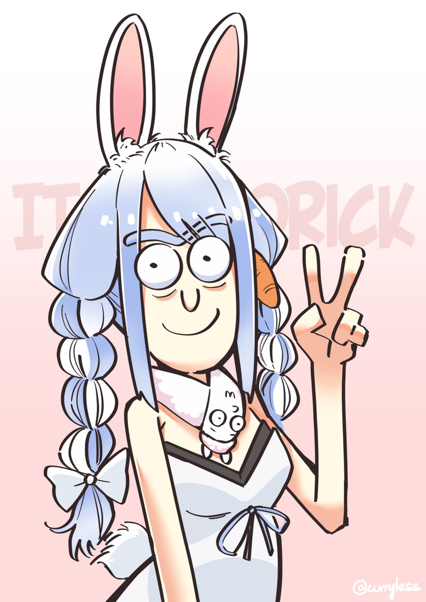 usada pekora, don-chan, and rick sanchez (hololive and 1 more) drawn by carillus