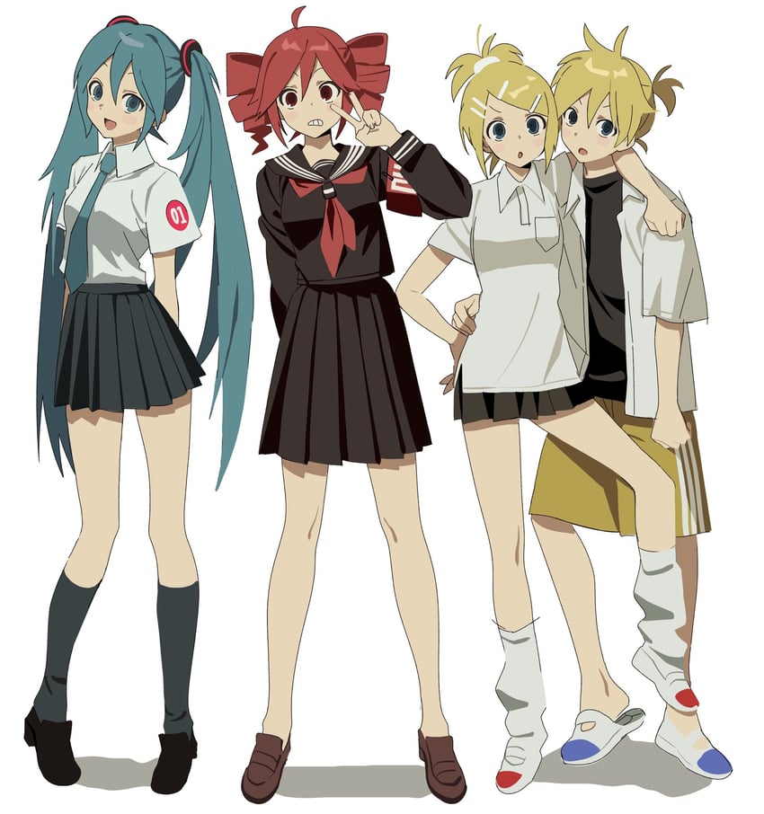 hatsune miku, kagamine rin, kagamine len, and kasane teto (vocaloid and 1 more) drawn by betti_(xx_betti)
