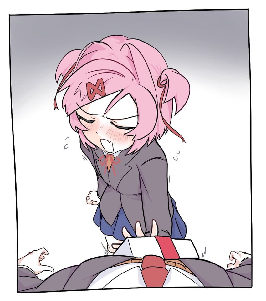 natsuki and protagonist (doki doki literature club) drawn by exspiravitbag
