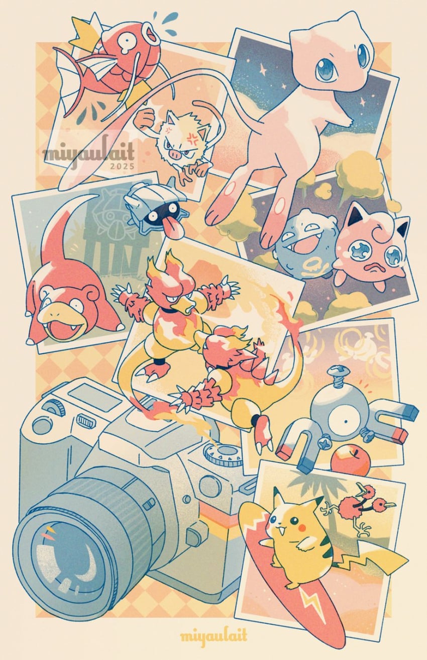 pikachu, jigglypuff, magnemite, mew, magikarp, and 6 more (pokemon) drawn by miyaulait
