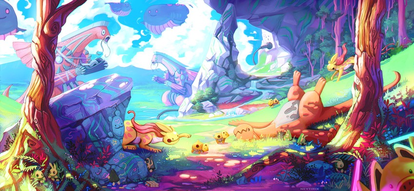magikarp, lugia, quagsire, suicune, palkia, and 9 more (pokemon) drawn by neytirix