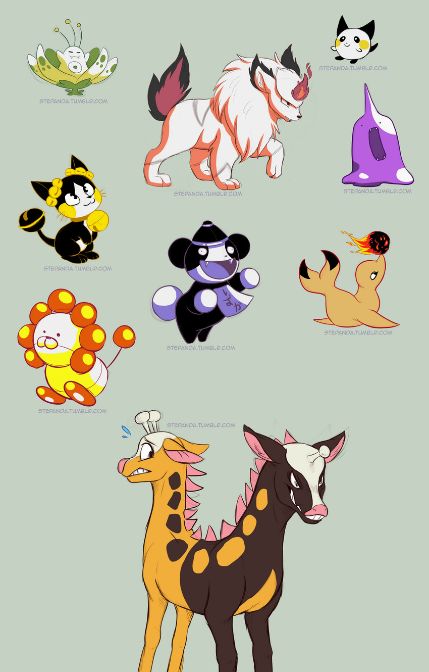 pichu, animon, girafarig, ringring, kyonpan, and 4 more (pokemon and 1 more) drawn by stepandy