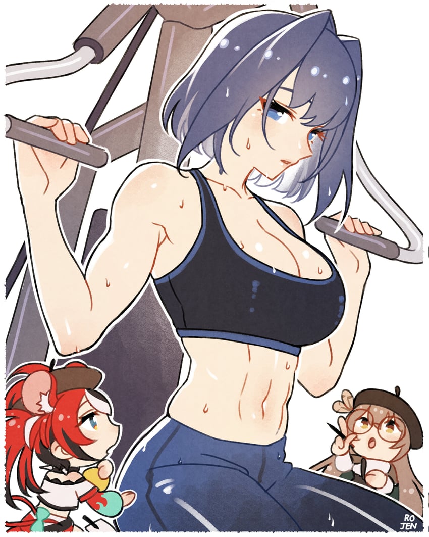 ouro kronii, nanashi mumei, and hakos baelz (hololive and 1 more) drawn by rojen