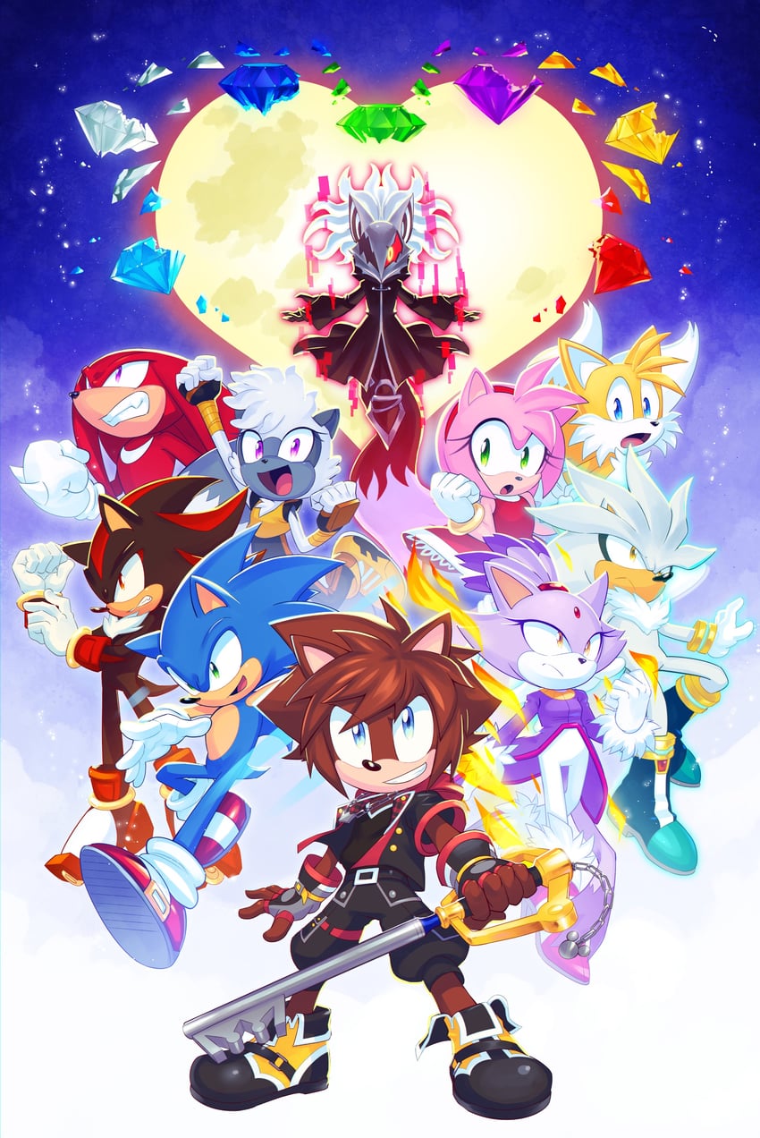 sonic the hedgehog, shadow the hedgehog, amy rose, blaze the cat, sora, and 5 more (sonic and 3 more) drawn by drawloverlala
