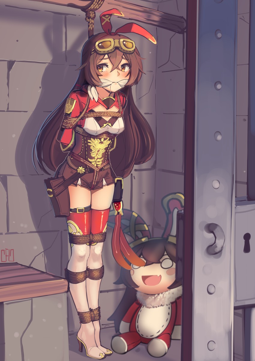 amber and baron bunny (genshin impact) drawn by cad_(caddo)