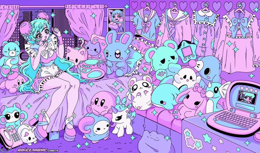 kirby, popplio, ditto, dratini, meme, and 1 more (original and 4 more) drawn by rigelwave