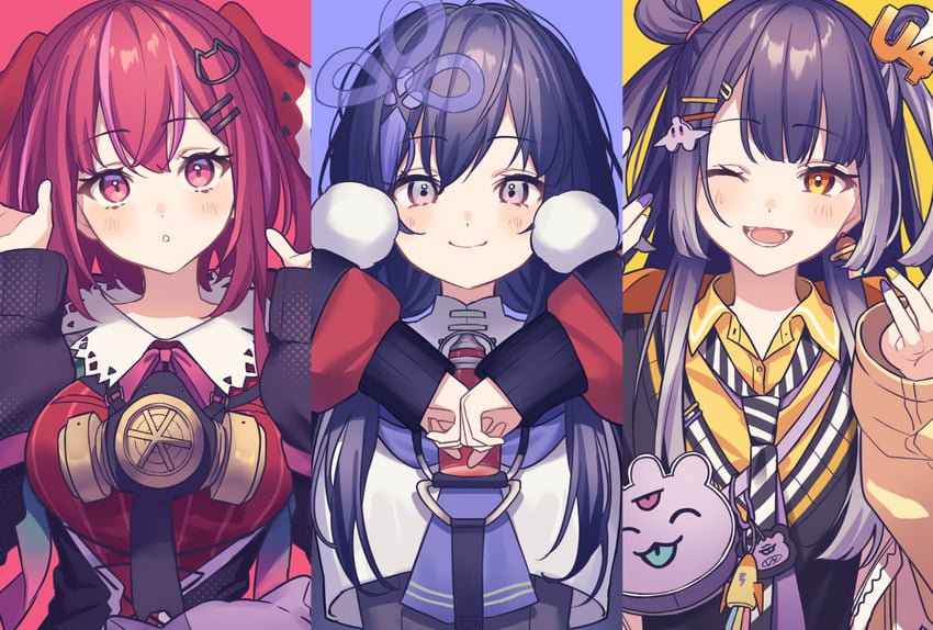 ponto nei, umise yotsuha, and amagase muyu (nijisanji) drawn by lq_saku