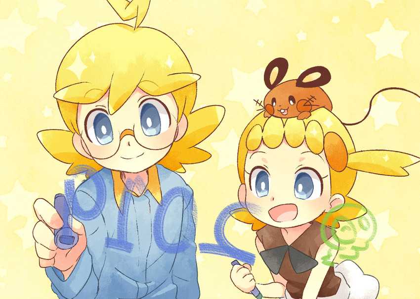 dedenne, bonnie, and clemont (pokemon and 1 more) drawn by akasaka_(qv92612)