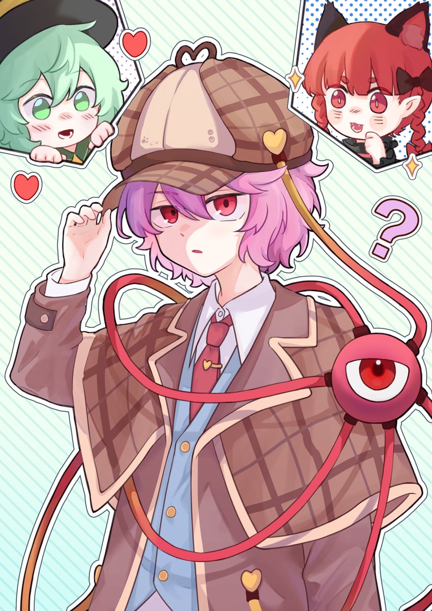 komeiji koishi, komeiji satori, and kaenbyou rin (touhou and 1 more) drawn by yimudesu