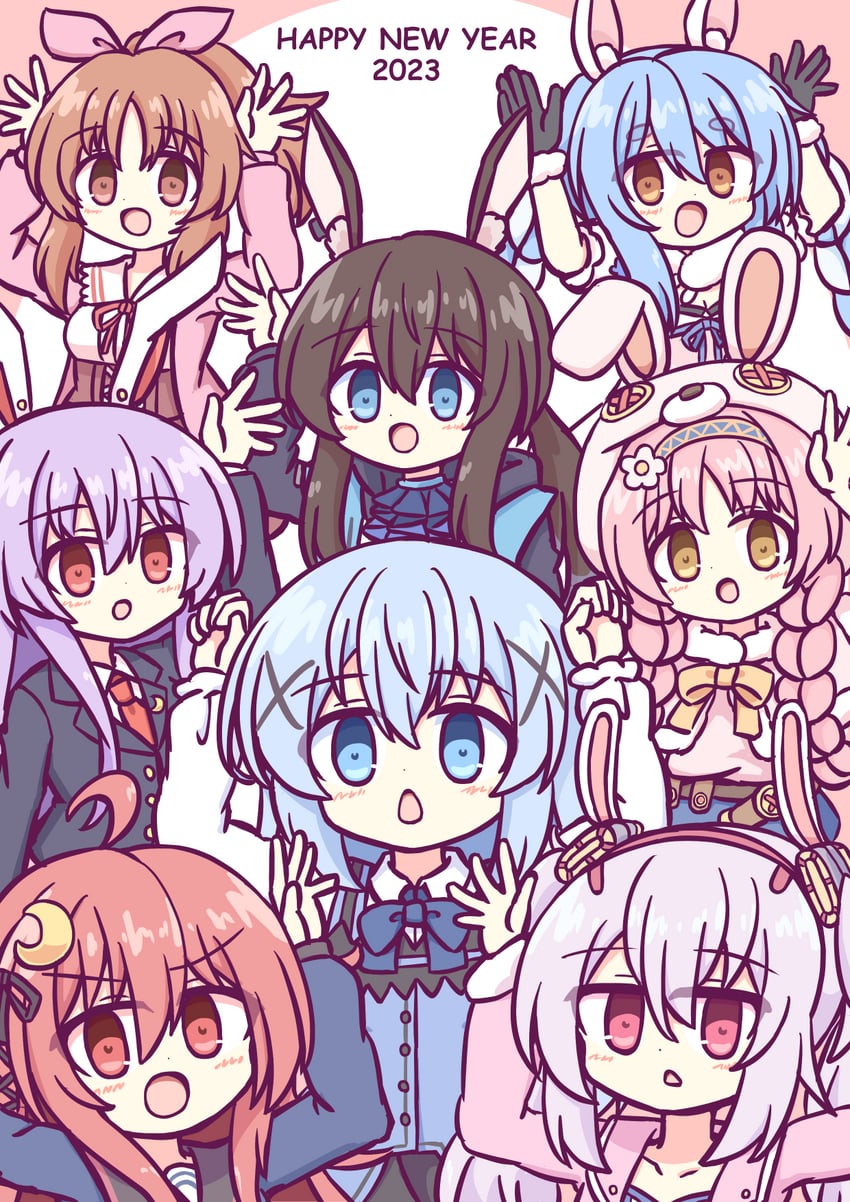 reisen udongein inaba, usada pekora, amiya, kafuu chino, uzuki, and 3 more (touhou and 8 more) drawn by kashimu