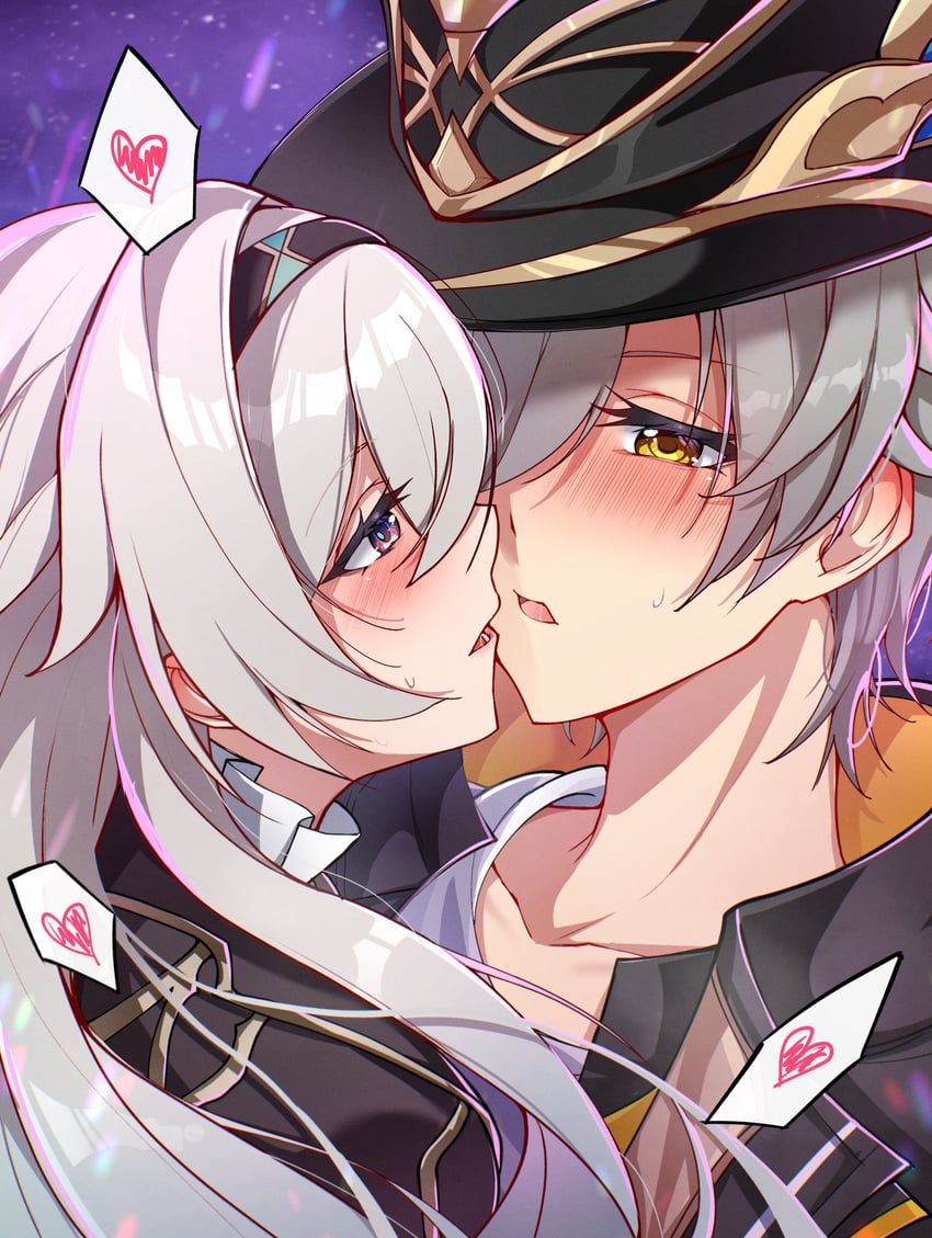 trailblazer, firefly, and caelus (honkai and 1 more) drawn by midori_(midori13579)
