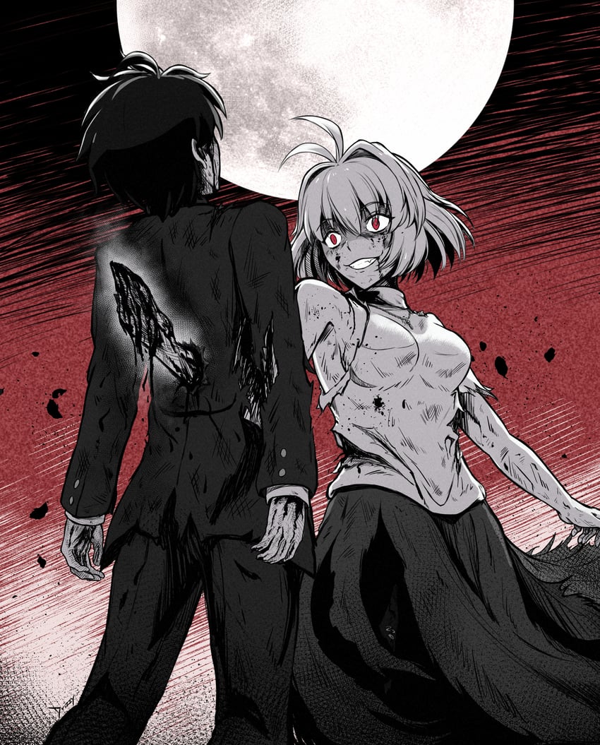 arcueid brunestud, tohno shiki, and red arcueid (tsukihime) drawn by drizzwryyy
