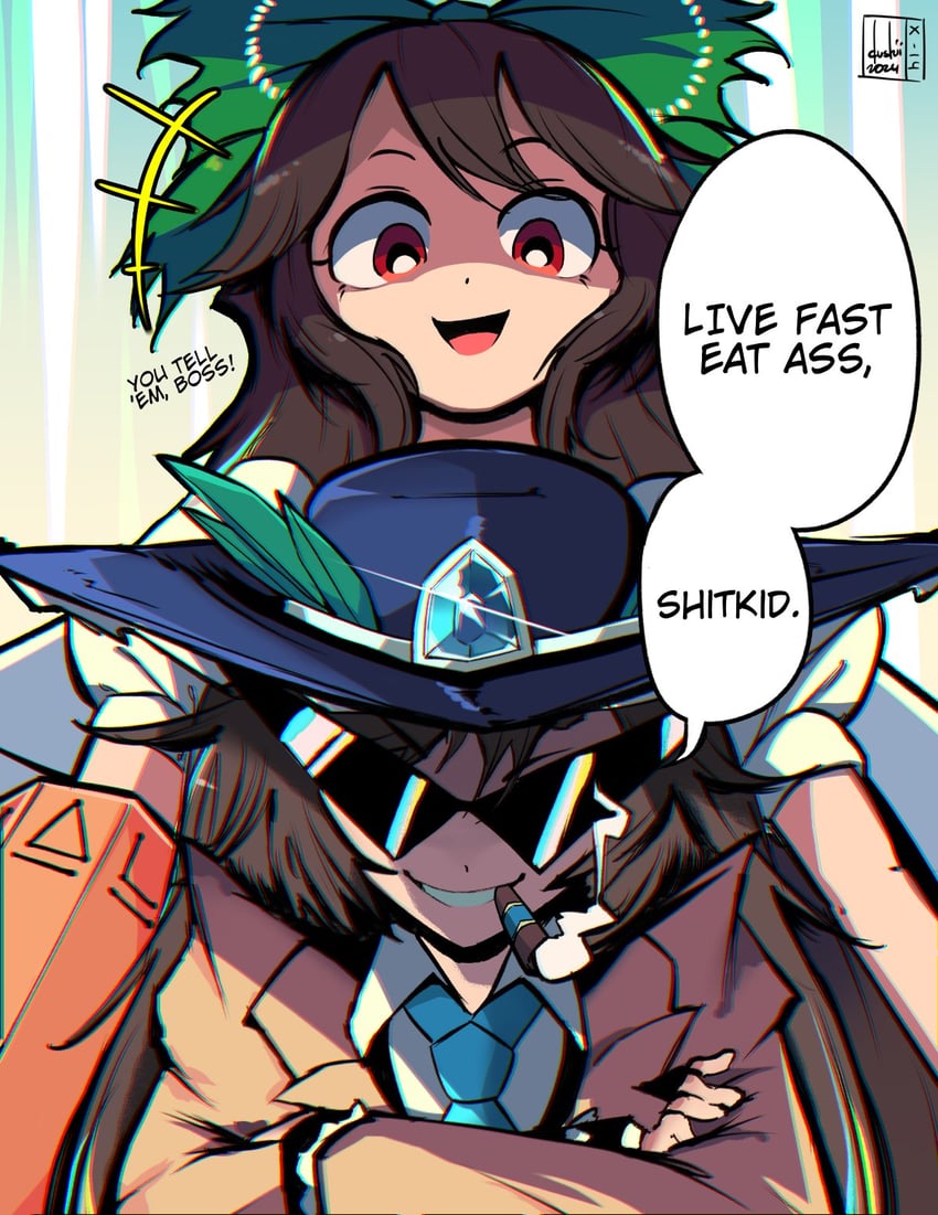 reiuji utsuho and kakkoi elbertson (touhou and 1 more) drawn by dushiido