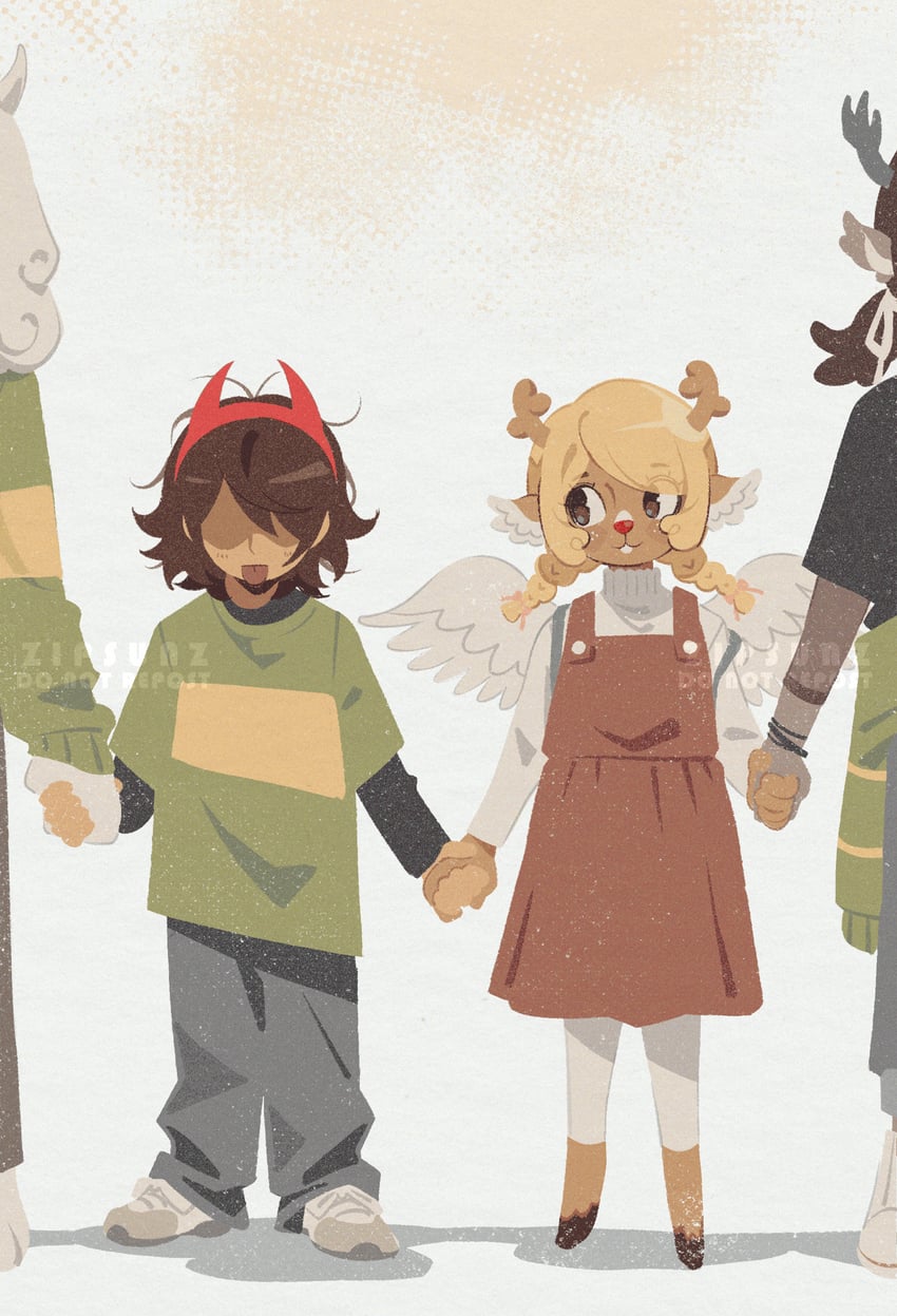 kris, noelle holiday, asriel dreemurr, and december holiday (deltarune) drawn by zipsunz