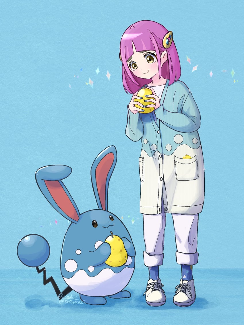lacey and azumarill (pokemon and 1 more) drawn by saki_pokeoekaki