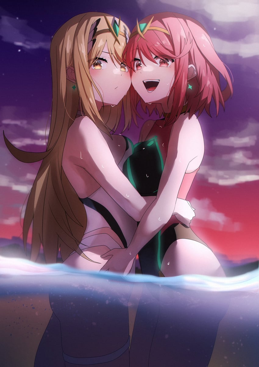 pyra and mythra (xenoblade chronicles and 1 more) drawn by slope_(check238)