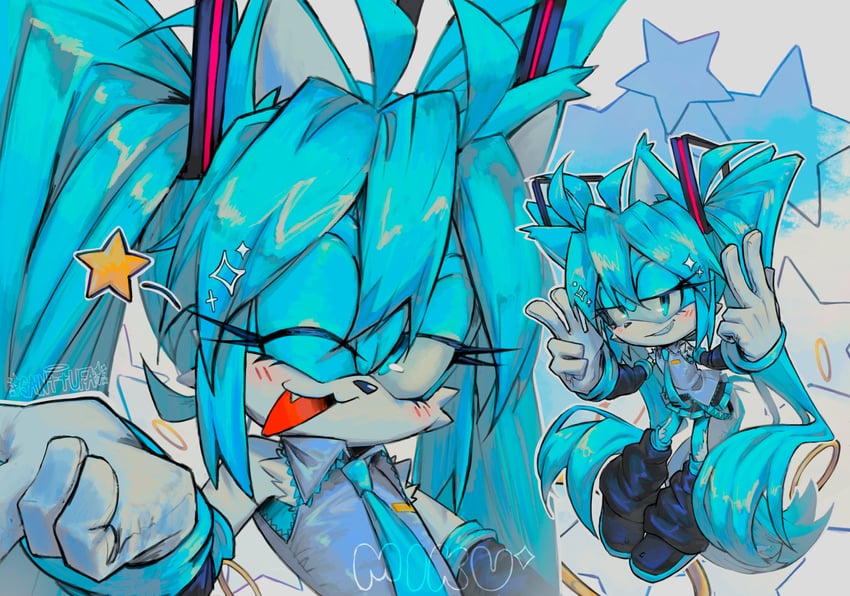 hatsune miku (vocaloid and 1 more) drawn by sainttufa