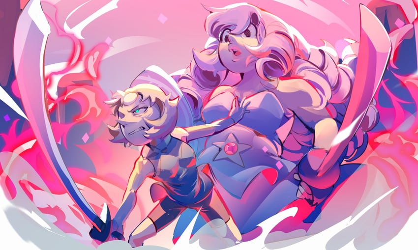 pearl and rose quartz universe (steven universe) drawn by luistopxeroso