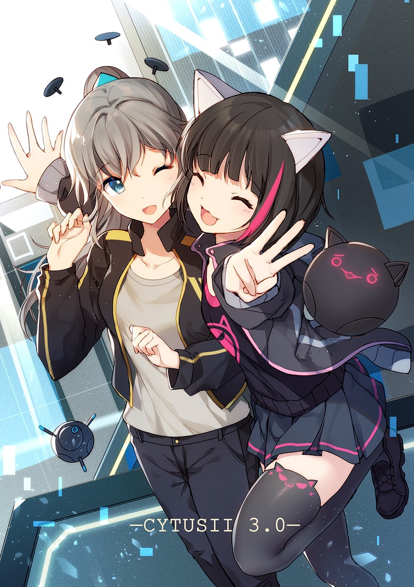 asakura neko, meowbot, and aroma white (cytus and 1 more) drawn by bison_cangshu