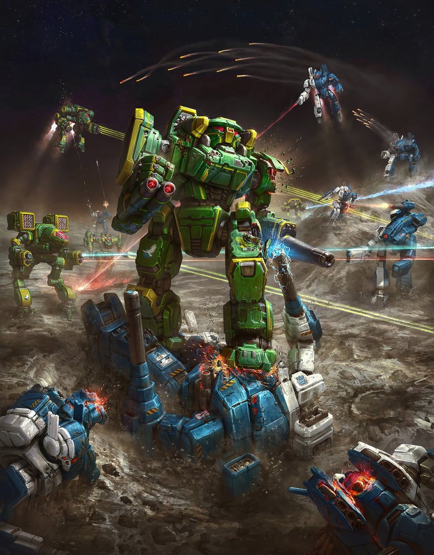 mad cat, rifleman, marauder, phoenix hawk, warhammer, and 8 more (battletech) drawn by marco_mazzoni