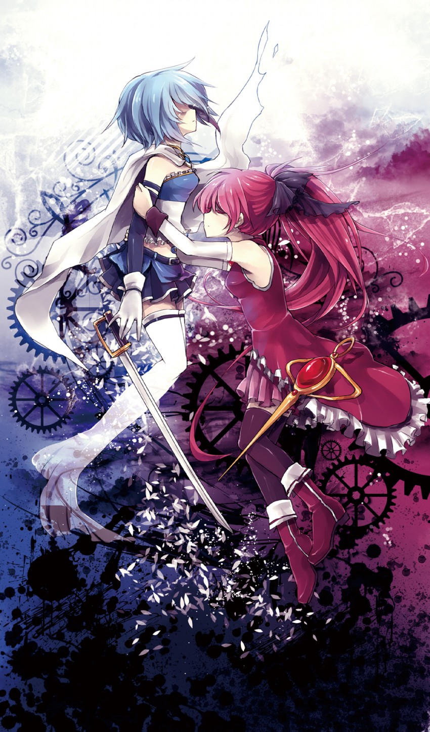 miki sayaka and sakura kyoko (mahou shoujo madoka magica) drawn by pastazhou