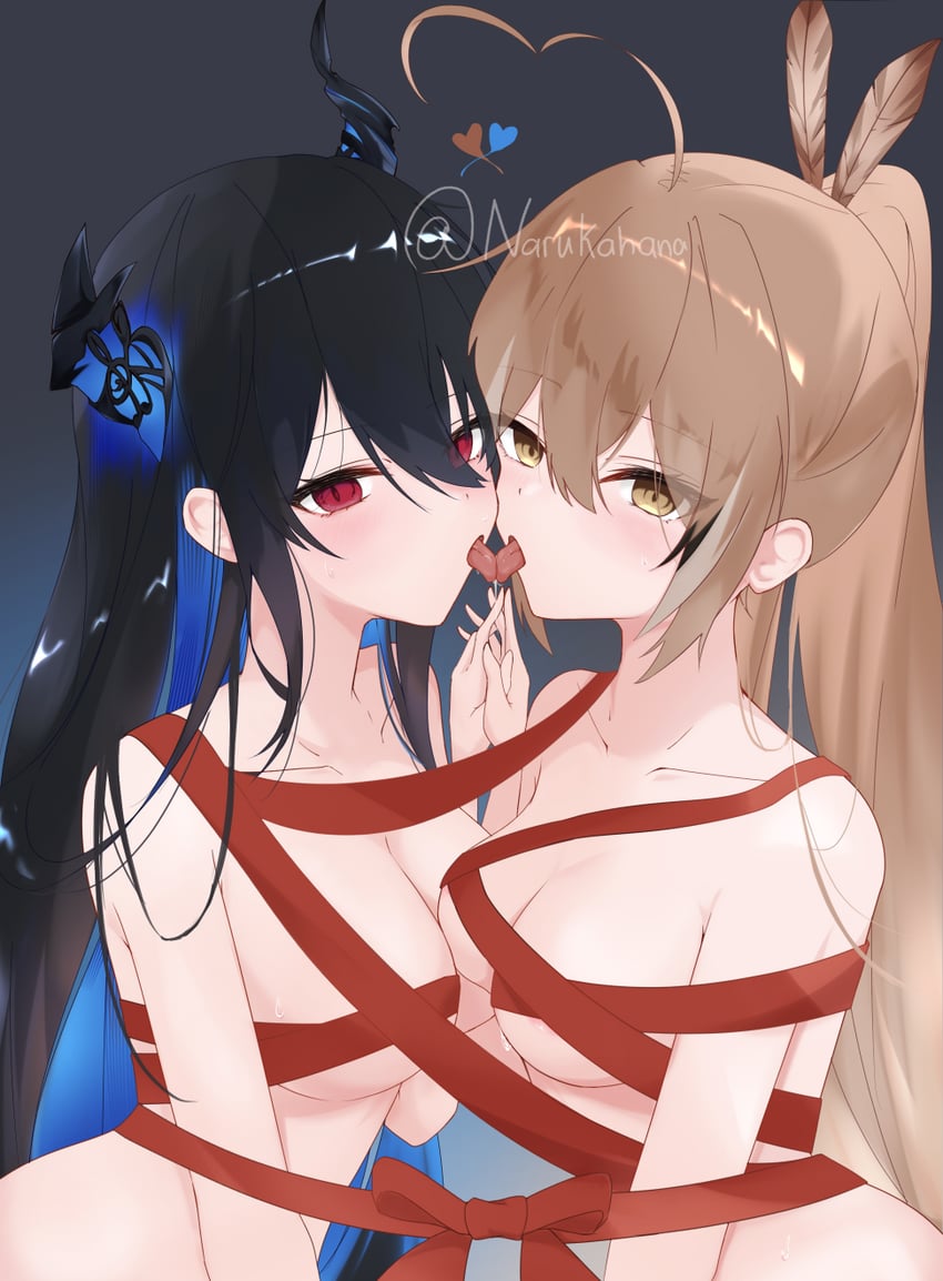 nanashi mumei and nerissa ravencroft (hololive and 1 more) drawn by narukahana