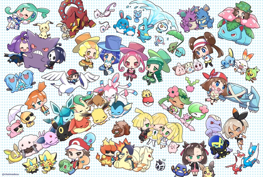 pikachu, gardevoir, lillie, may, rosa, and 79 more (pokemon and 8 more) drawn by chaimo_box