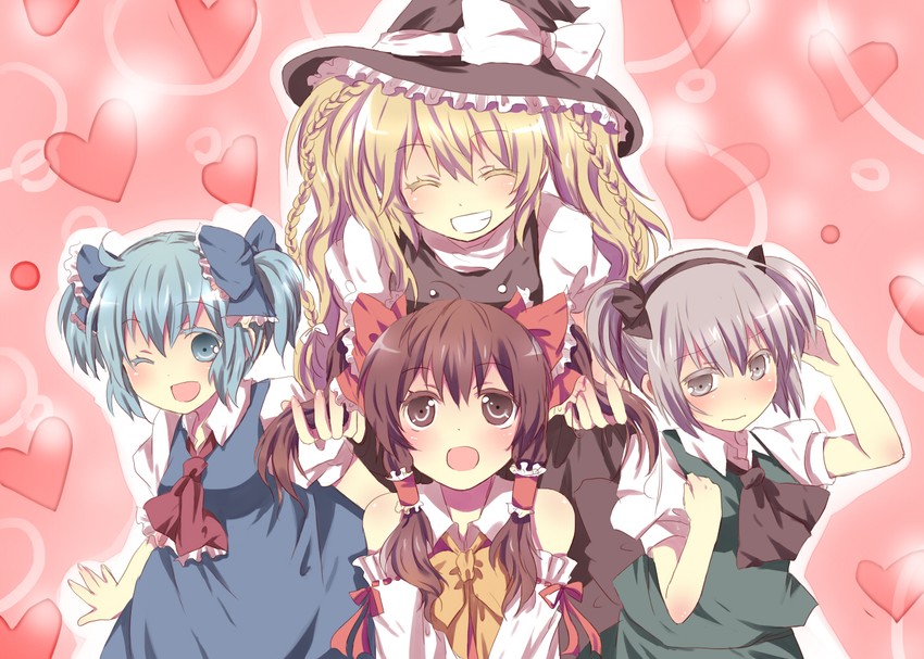 hakurei reimu, kirisame marisa, konpaku youmu, and cirno (touhou) drawn by mitsu_yomogi
