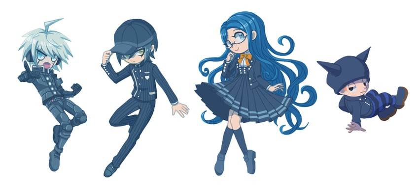 saihara shuichi, k1-b0, shirogane tsumugi, and hoshi ryoma (danganronpa and 1 more) drawn by gohan_(8823cobalt)